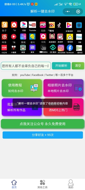 抖音、小红书、快手等软件短视频一键去水印批...