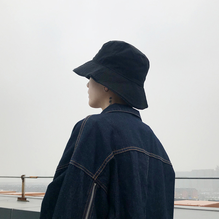 渔夫帽男夏季潮牌嘻哈百搭韩版遮阳帽纯色磨边...