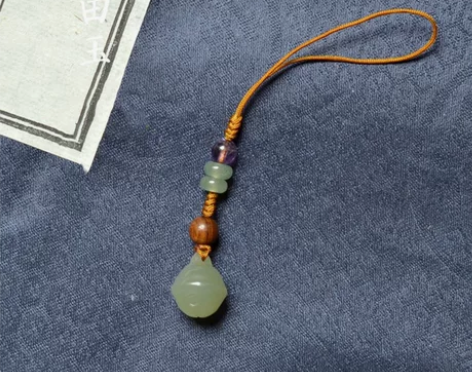 和田玉青白玉铃铛手机挂绳12mm左右原创D...