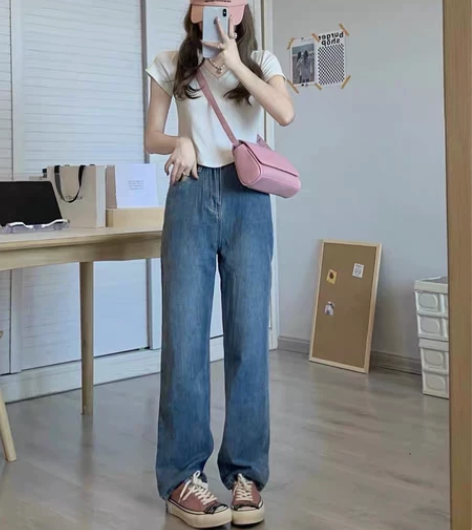 viiwen 时髦复古蓝很好看 水洗慵懒直...