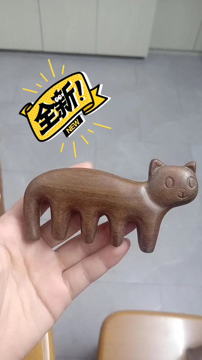 玉檀木猫咪梳通经络梳子防脱发保健绿檀梳子