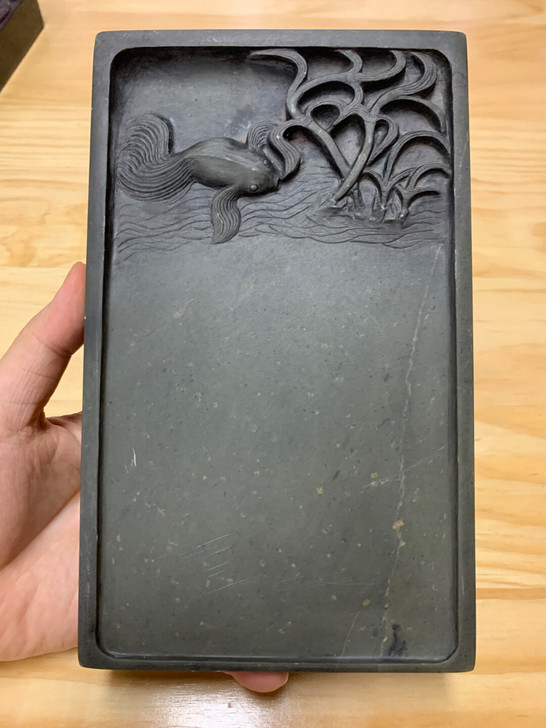 清代鱼藻纹 绿端砚