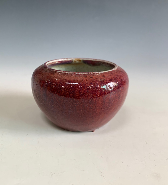 清红釉水呈 完整 清中钧红水盂高6cm 宽...