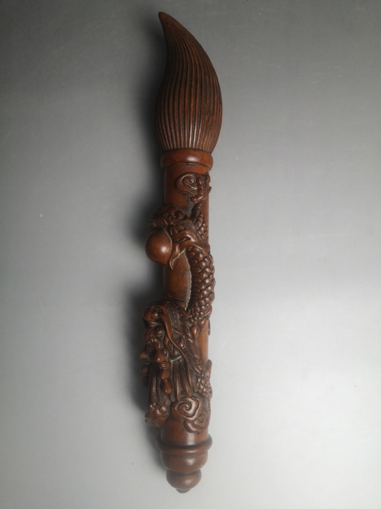 红酸枝毛笔摆件龙形毛笔架，造型独特，包浆自...