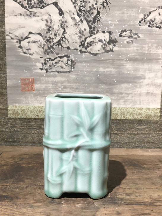 创汇时期 六七八十年代 青瓷竹节笔筒 全品...