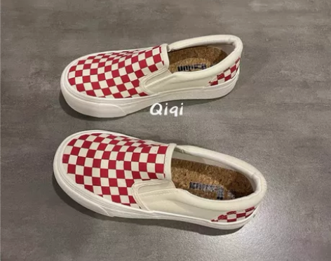 七七主人家 一脚蹬懒人鞋低帮棋盘格帆布鞋女...