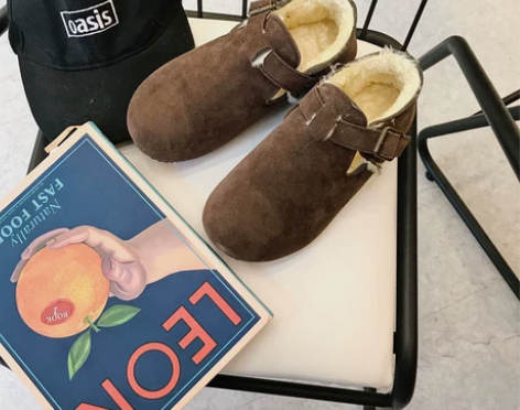 冬季日系软妹加绒棉鞋女平底可爱大头娃娃鞋森...