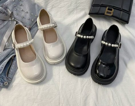 单鞋小皮鞋复古玛丽珍女珍珠厚底英伦风夏季黑色