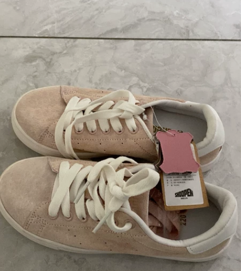 shoopen粉色板鞋小码 35码全新带吊...