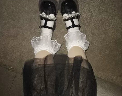 小香风复古玛丽珍鞋珍珠链条甜酷厚底jk小皮...