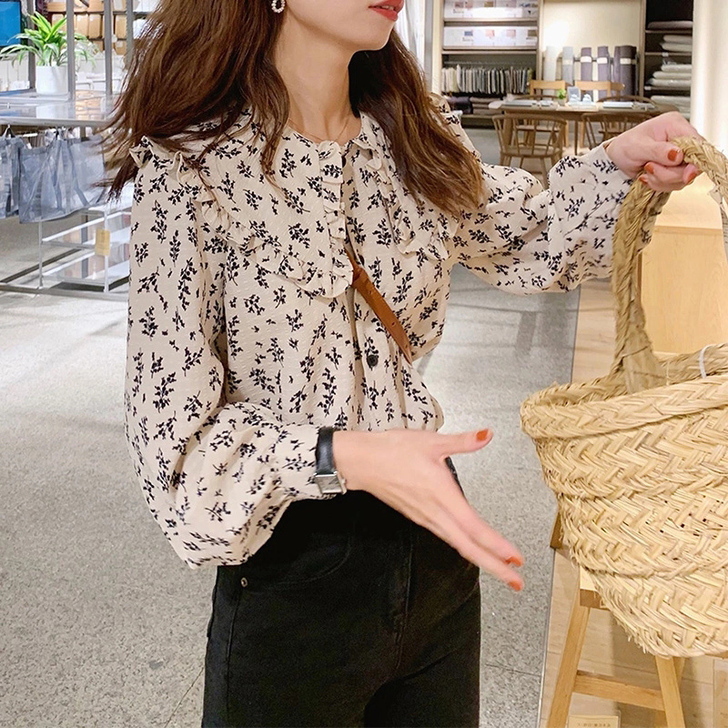 碎花衬衫内搭打底衫春秋季上衣女气质雪纺小衫...