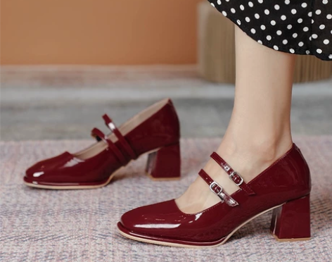 方头玛丽珍鞋粗跟高跟单鞋女2022新款春秋...