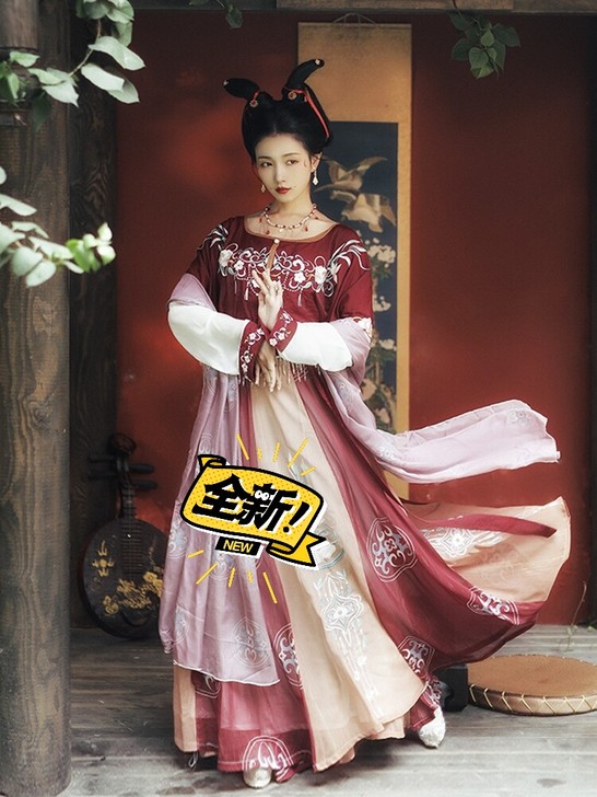 耀春花瑶归原创汉服女坦领三件套半臂齐腰襦裙...