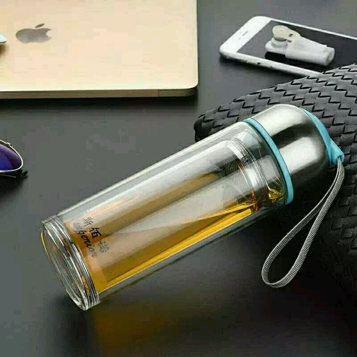 斯佰诺双层隔热带茶隔创意茶盖玻璃杯全新正品...