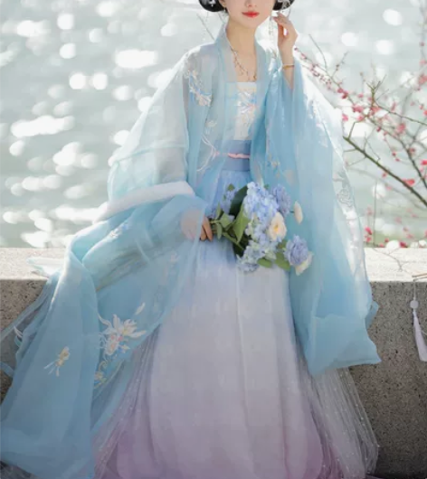 裳云兮原创汉服女【水挼蓝】清新诃子裙大袖衫...