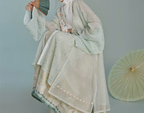 七月夕 青雾 明制立领对襟长衫绣花比甲仿妆...