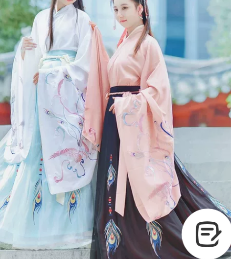 如梦霓裳汉服女装交领襦裙广袖翎羽孔雀绣花大...