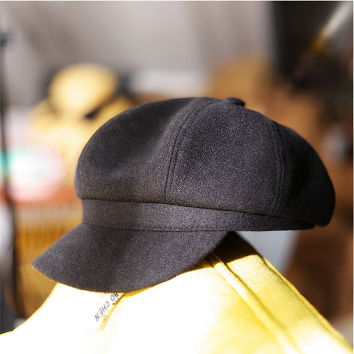 卡菲翔黑色鸭舌贝雷帽女潮秋冬网红款报童画家...