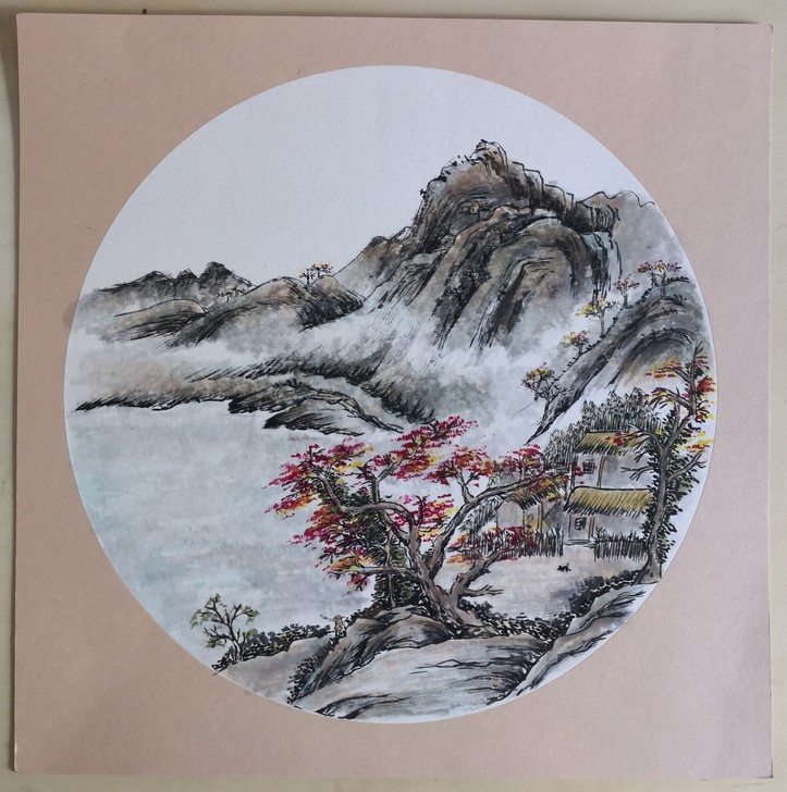 国画山水(聚财）斗方：38X38cm 裸画...