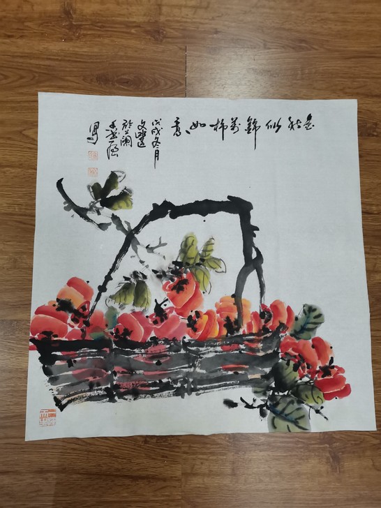 万柿如意 4尺斗方 宣纸画片，未装裱，长约...