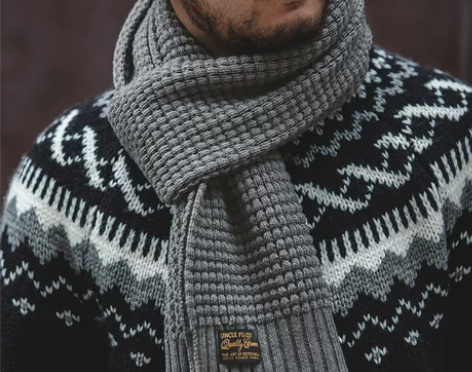 马登工装 美式复古灰色针织毛线围巾秋冬含羊...