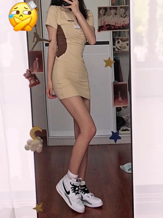 千禧辣妹复古POLO领拉链包臀裙显瘦修身短裙