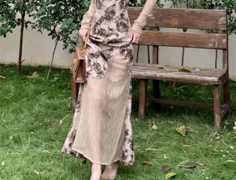 设计感小众文艺复古法式仙女裙超仙玫瑰碎花连...