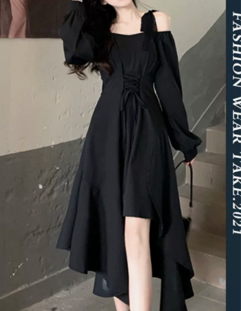 法式裙 法式长裙大码洋气减龄不规则赫本风女...