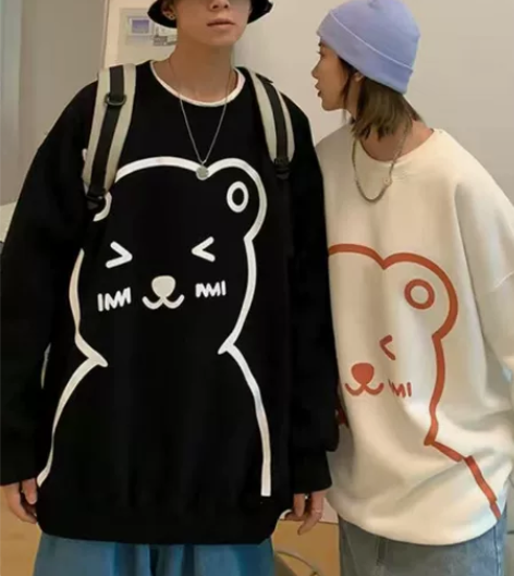 特别的情侣装小众设计感秋装小熊圆领长袖卫衣...