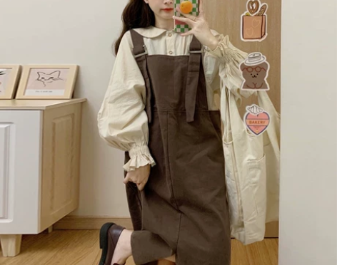 咖色背带裙女装早春秋季小个子连衣裙2021...