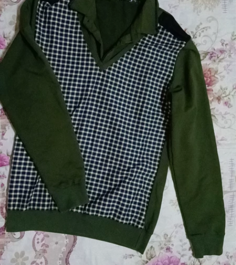 开领V型军绿纯棉长袖男卫衣,L码,1.65...