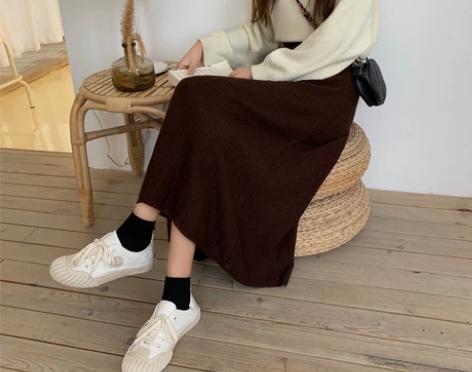 针织半身裙女秋冬新款网红复古高腰大摆裙中长...