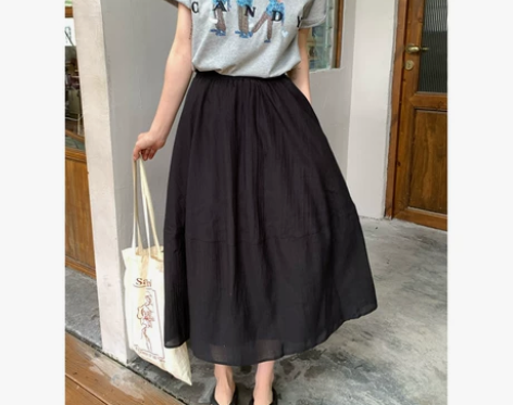 天丝黑色半身裙大摆裙轻盈A字伞裙百搭显瘦中...