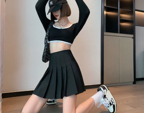 2022秋冬新款灰色百褶裙女半身裙短裙黑色...