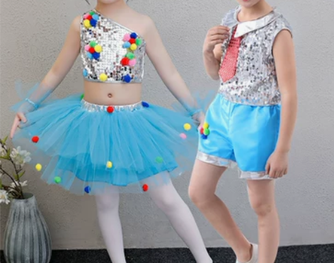 新款亮片爵士舞表演服装六一儿童演出服男女公...