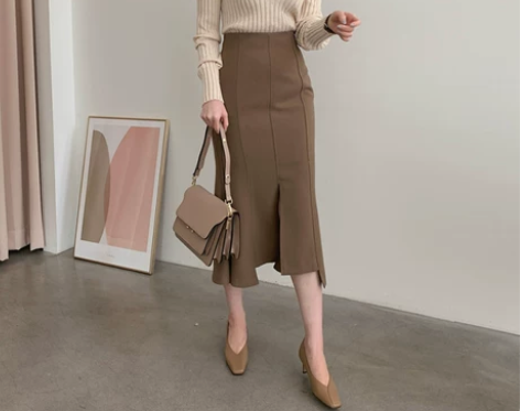 鱼尾裙半身裙春夏女中长款2021新款开叉a...