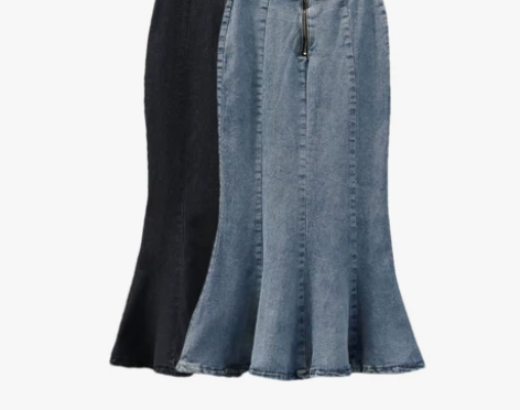 2022早春新款大码女装遮肚牛仔鱼尾裙半身...