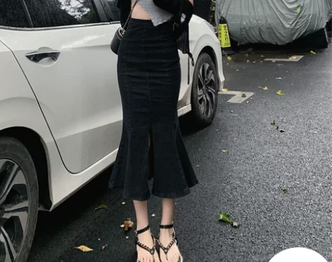 包臀牛仔半身裙女2022夏季新款高腰显瘦黑...