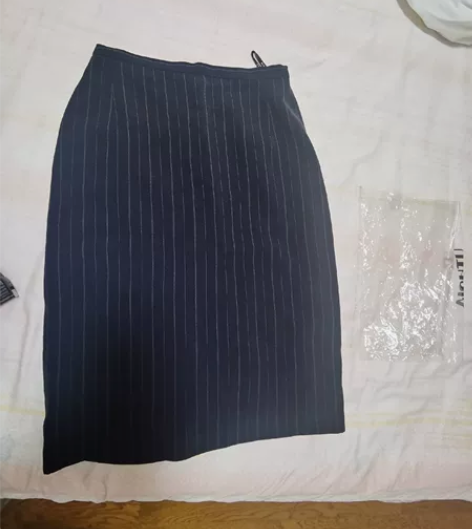 女半裙条纹正装直筒裙铅笔裙。深蓝色，有内衬...