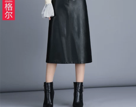皮裙中长款半身裙包臀裙一步裙秋冬裙A字高腰...