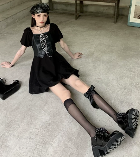 松本丧丧假两件花苞裙女收腰2021夏季新款...