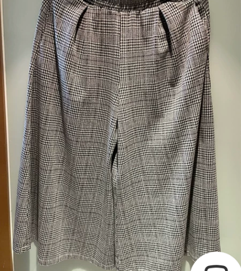 文艺宽松格子大裤脚长裤休闲裤女大码千鸟格复...