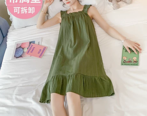 吊带睡裙女夏季薄款纯棉2022年新款墨绿公...