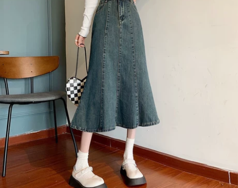 大码牛仔半身裙女春季2022款胖MM高腰气...