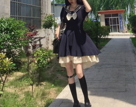 夏学院风连衣裙洛丽塔海军风JK制服裙超仙森...