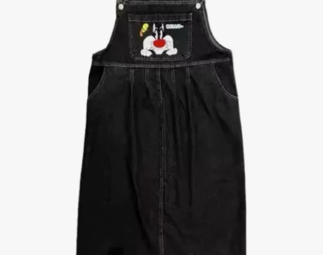 2022学院风减龄卡通刺绣牛仔背带裙女夏小...