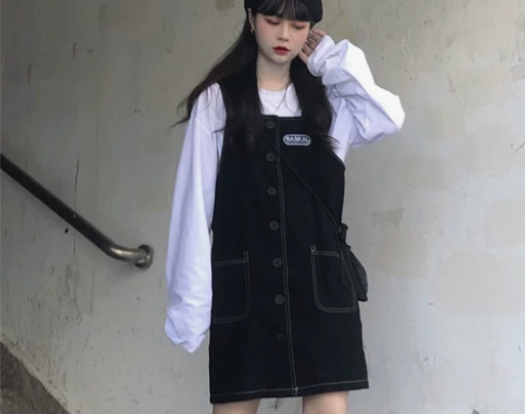 连衣裙女早秋新款韩版ins复古学院风刺绣黑...