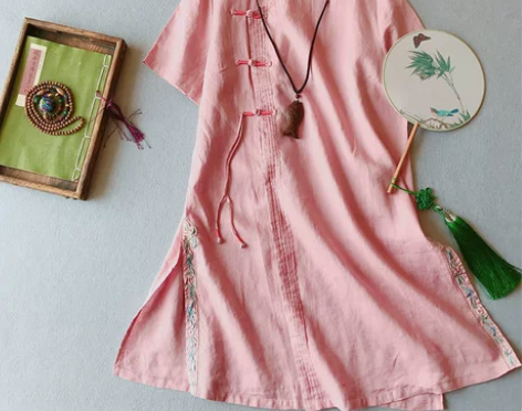 中国风旗袍改良版连衣裙女夏中长款短袖茶服中...