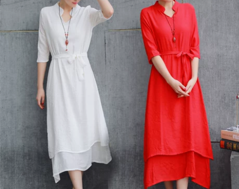 中长款棉麻连衣裙夏季修身中国风古典改良汉服...