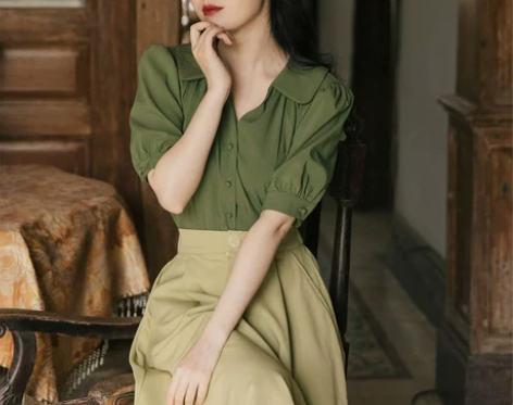 港风复古轻熟风职业衬衫半身裙套装夏季新款教...